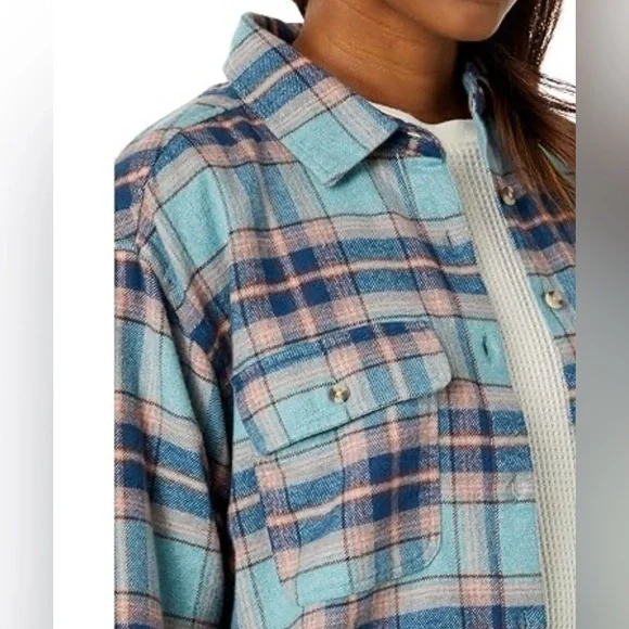 Lucky Brand Blue and Pink Plaid Cropped Button-Down Shirt - Picture 2 of 9